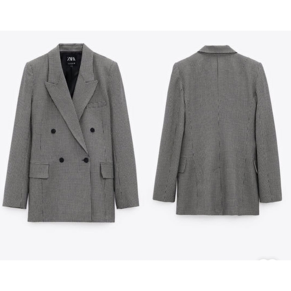 ZARA Double Breasted Blazer Sz S Oversize 2010/704 Micro Plaid Check Academia - Picture 3 of 8